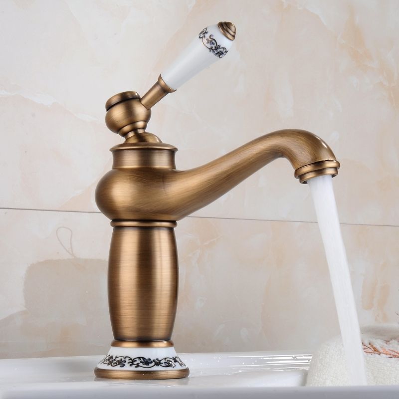 Copper Antique Hot Cold Double Blue White Porcelain Faucet Platinum