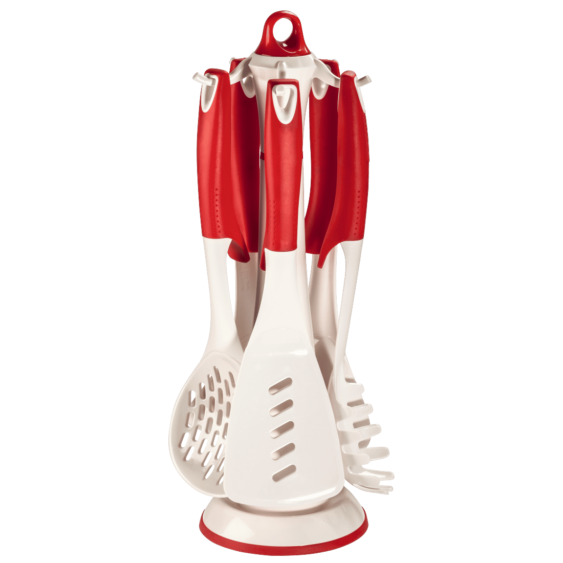 XAVAX 111577 Nylon Kitchen Tool Set, incl. rotating rack, 6 pcs., red/white