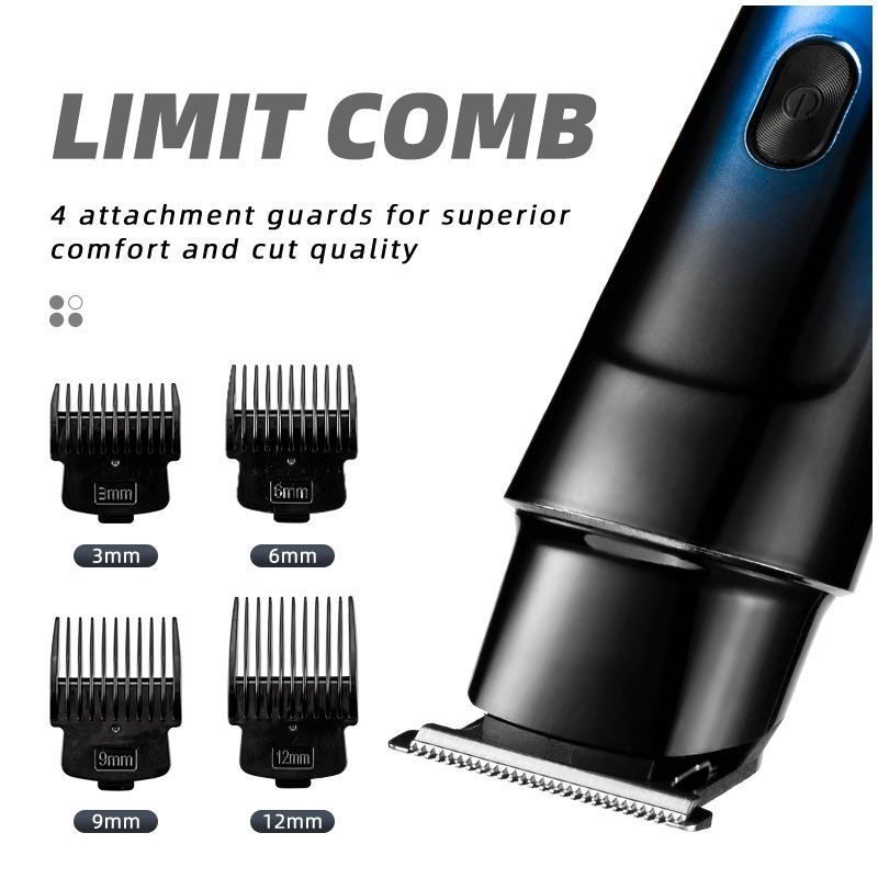 Gradient Blue Electric Hair Clipper Kit with 4 Guide Combs