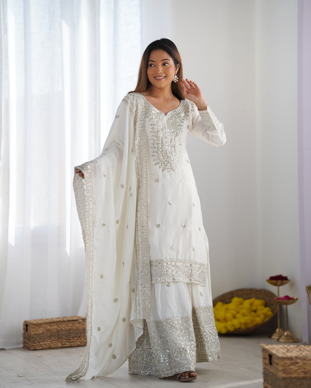 Fab Zone Women's Heavy Embroidered Kurti Plazo Set With Dupatta
