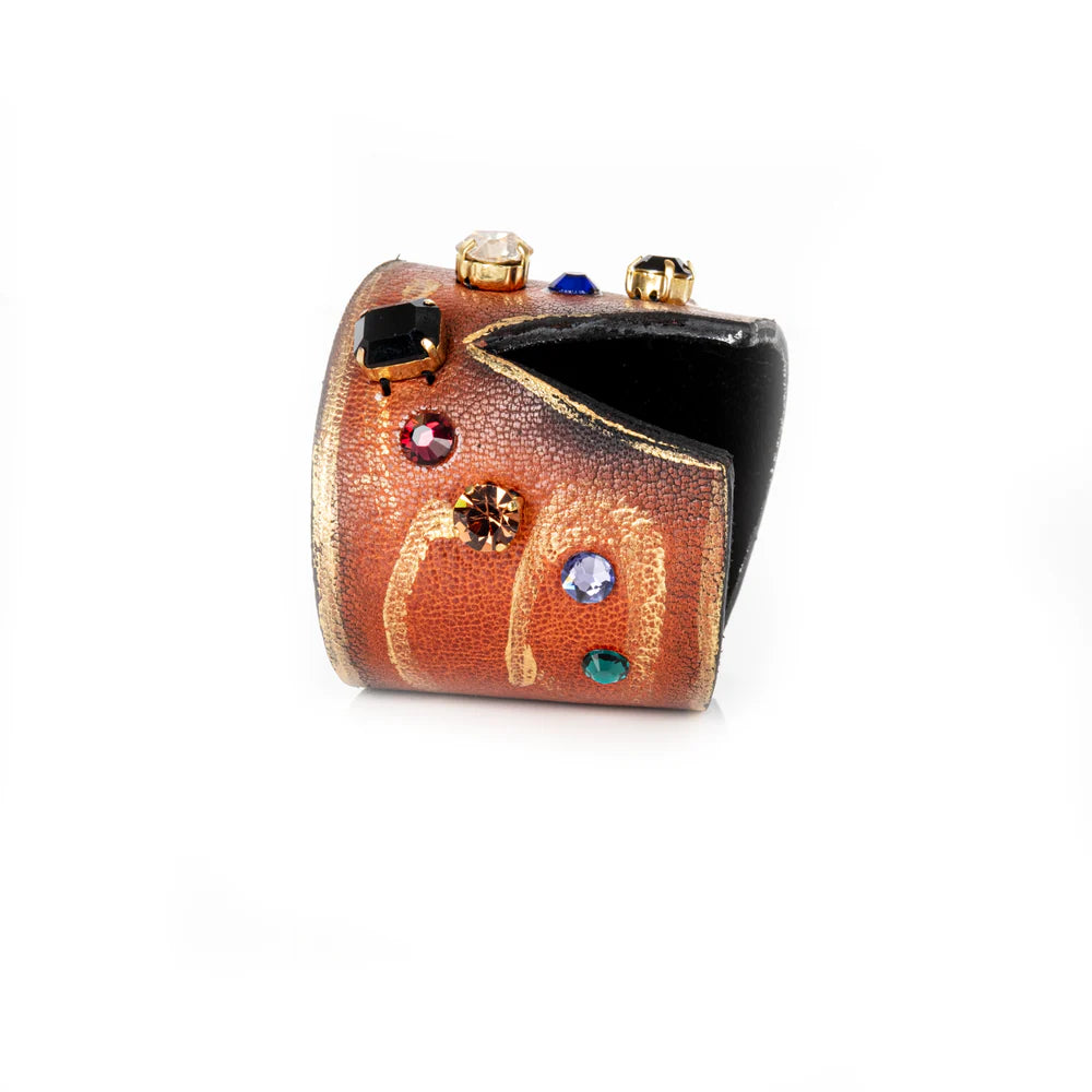 The Dark Molten Copper Aura Cuff Hand-Finished Leather Crystal Statement Bracelet