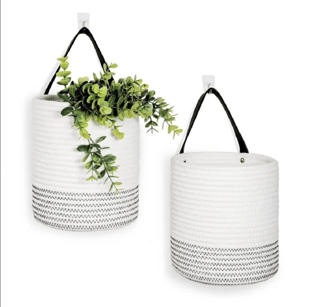 AIESY® Premium Eco-Friendly Jute and Cotton Blend Hanging Basket Set | Handcrafted Dual-Texture Wall Planter & Storage Basket with Hanging Loop for Home, Kitchen & Living Room