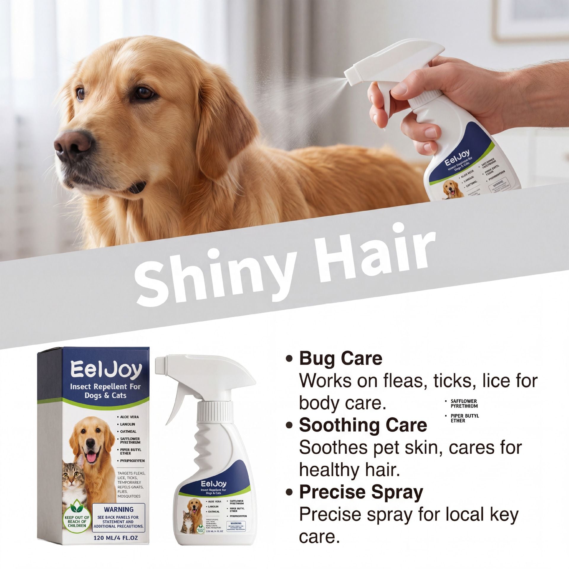 EelJoy Pet Insect Repellent Spray for Dogs & Cats, Gentle Daily Topical Care Spray 120ml