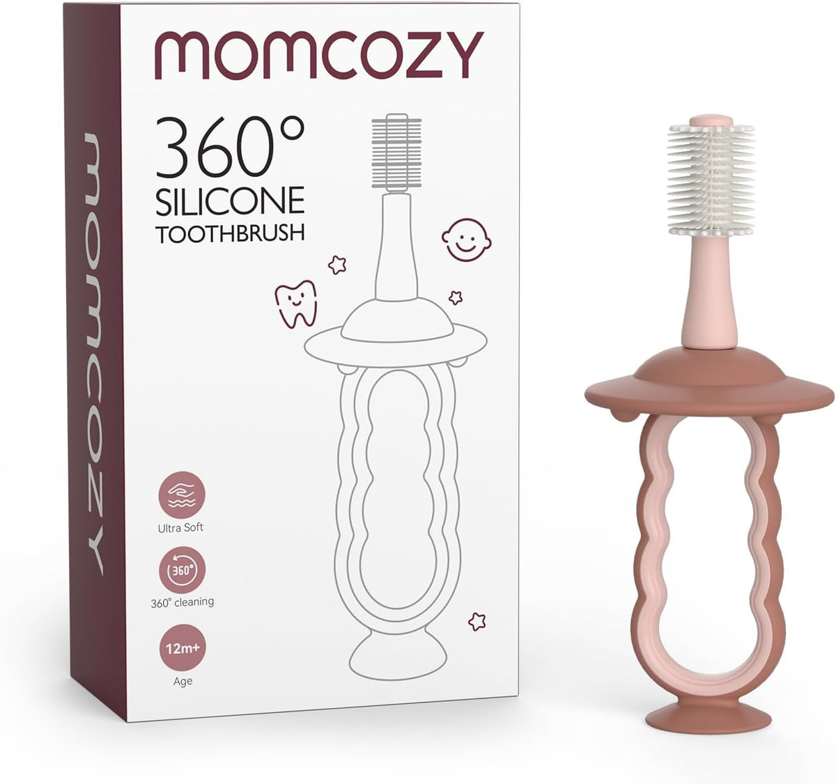 Momcozy Baby Silicone Toothbrush & Tongue Cleaner -Pink
