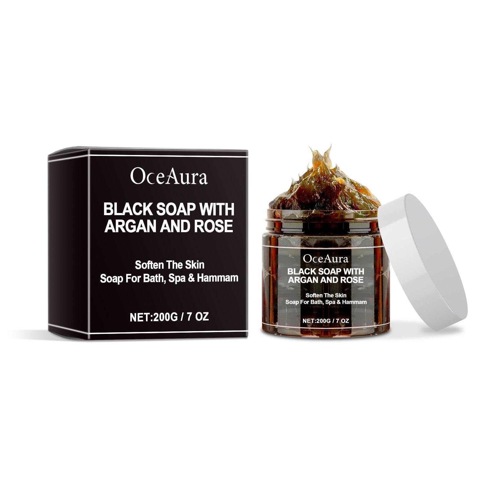 Black Body Cleansing Soap with Argan Rose, Deep Moisturizing, Bacteria-Free, Long-Lasting Freshness ,200g