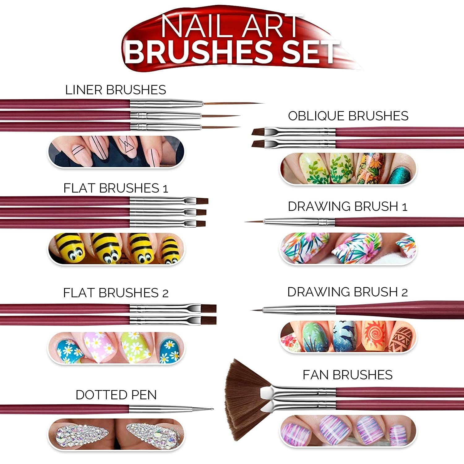 Nail Art Brushes Kit Professional Complete Nail Art Painting Decorative Tool Set