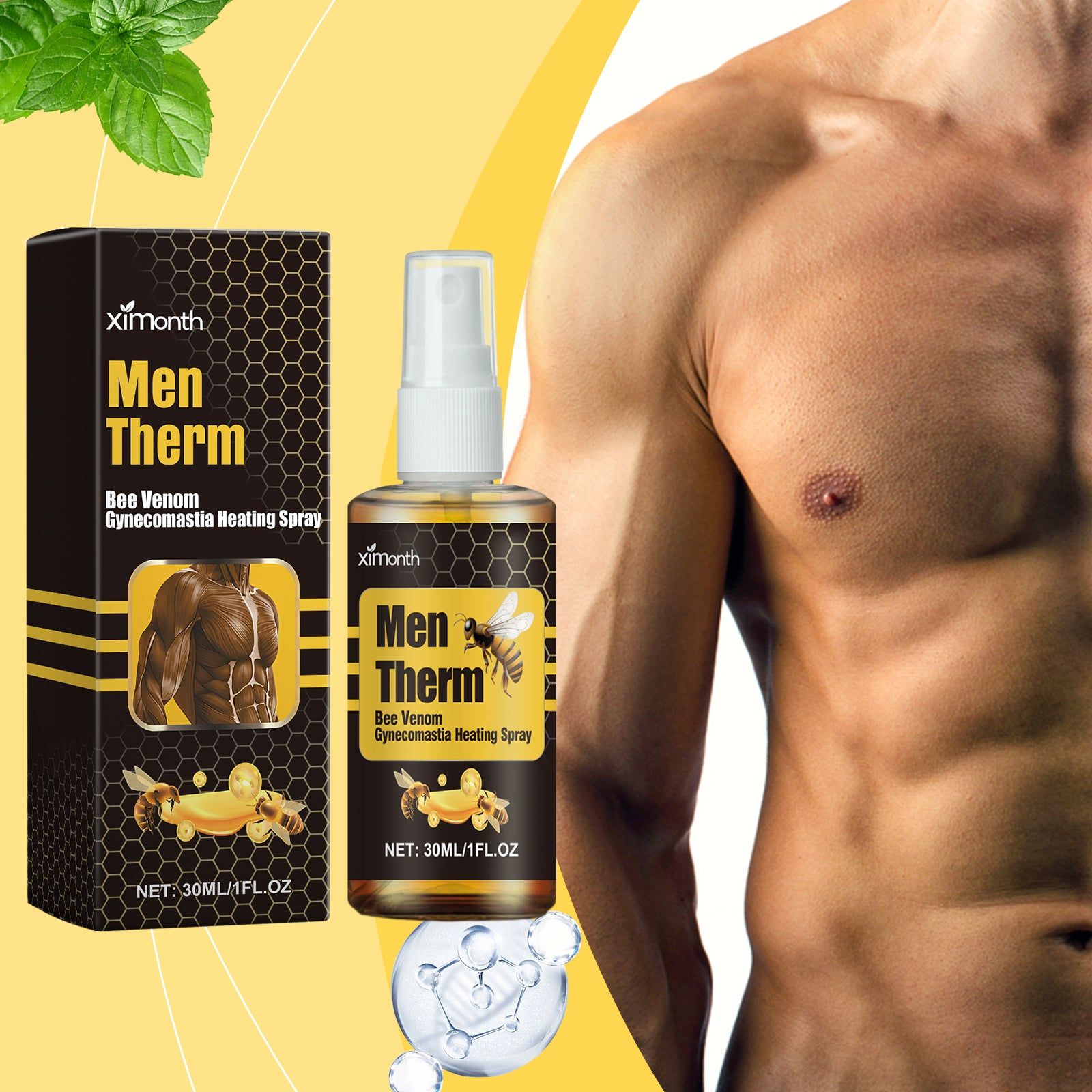 Men's Chest Firming Spray, Male Care, Body Contouring, Non-Greasy, Skin Tightening ,30ml