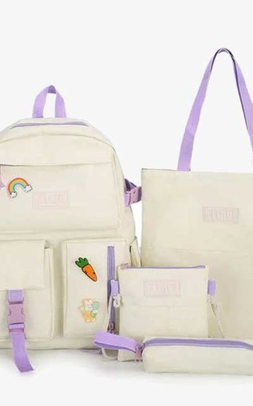 4 Pcs/Set Canvas School Bags Backpack – Durable, Stylish Backpack Set for Kids, Teens & Students