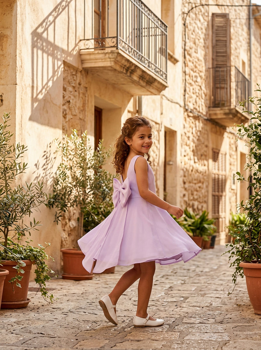 Girls Organza & tule Bow Dress Lavender