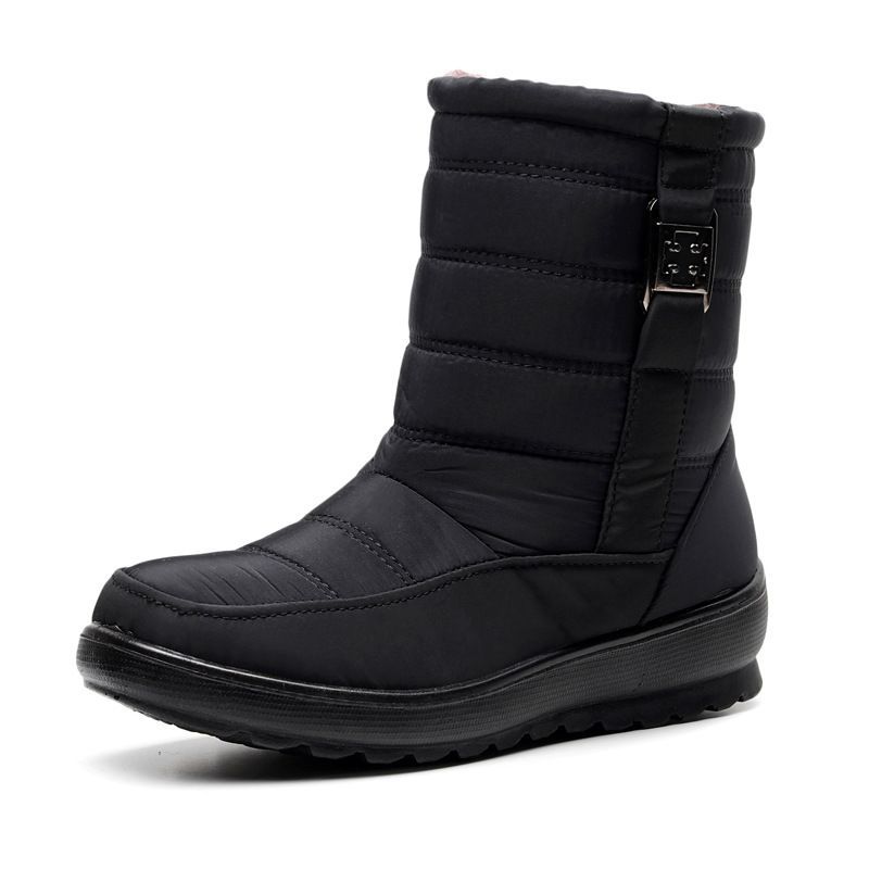 Metal Buckle Thickened Fur Warm Waterproof Winter Boots for Women