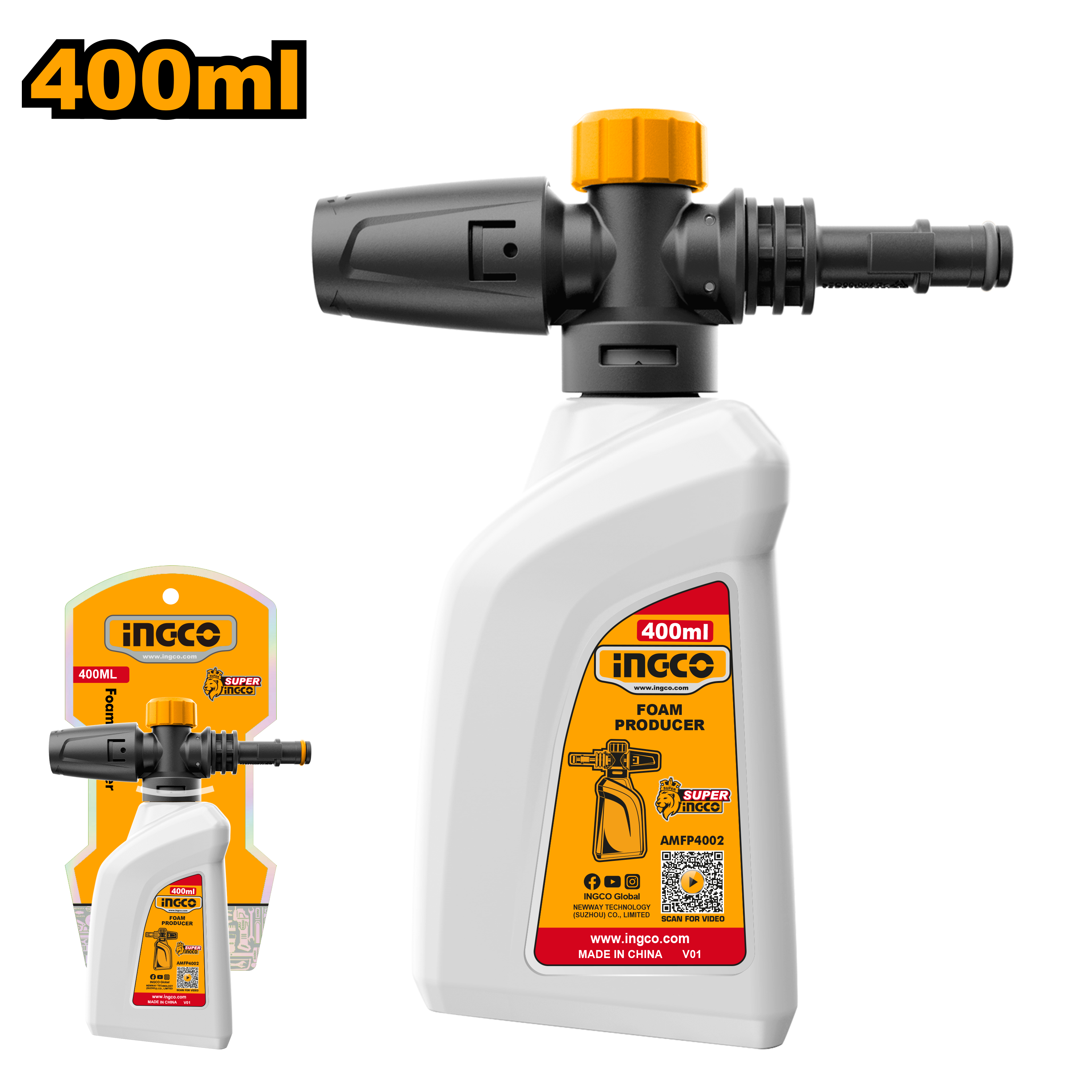 INGCO Foam Sprayer Bottle 400ml Adjustable Car Wash Foam Dispenser