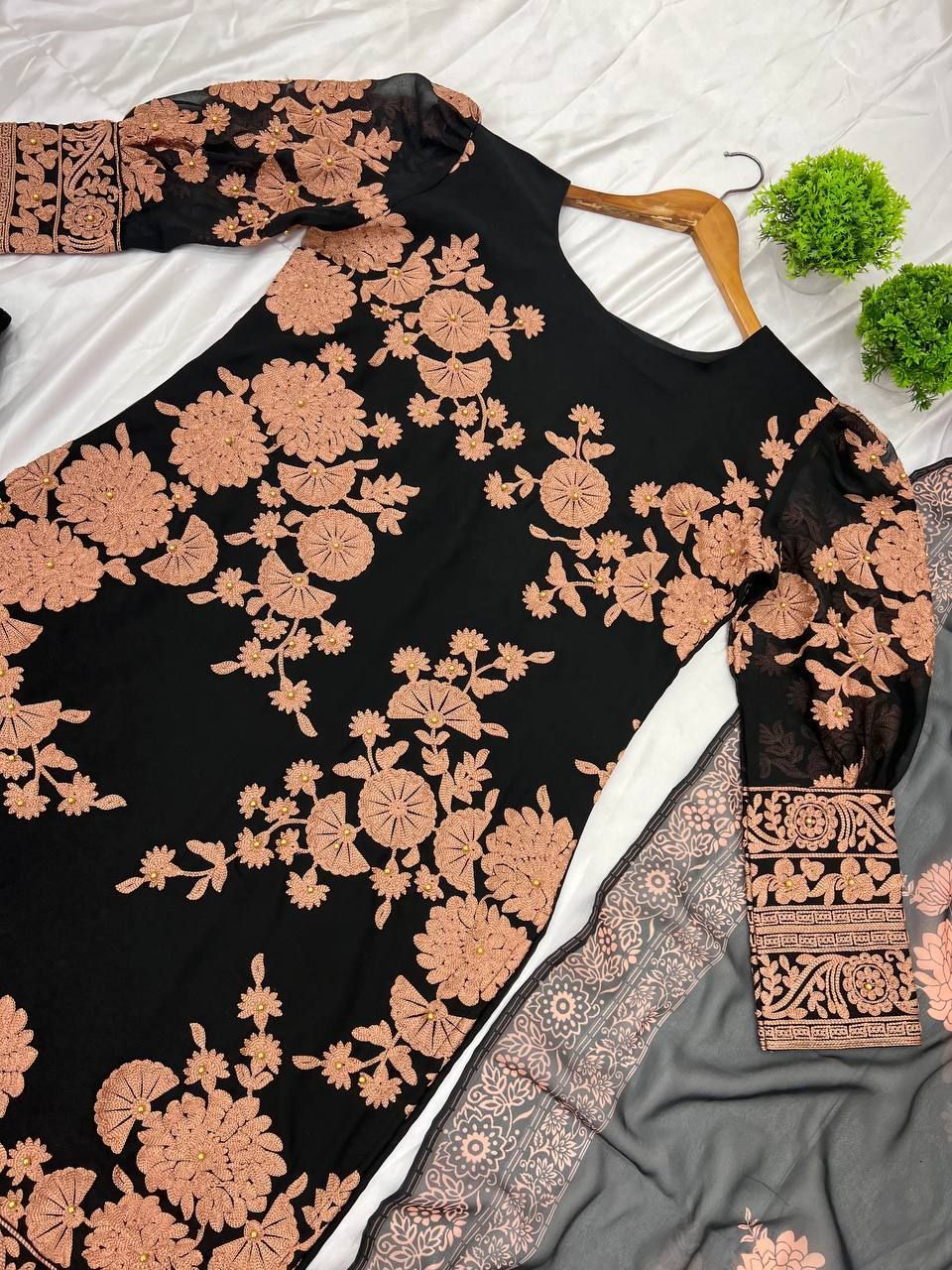 Fab Zone Designer Party Wear Look Top-Bottom And Dupatta With Embroidery Work