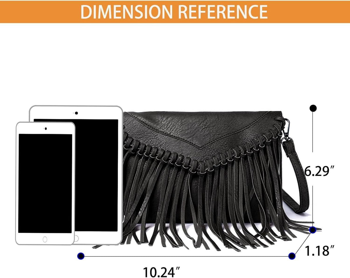 Women Vintage Fringe Crossbody Bag PU Leather Hobo Bag Shoulder Bag