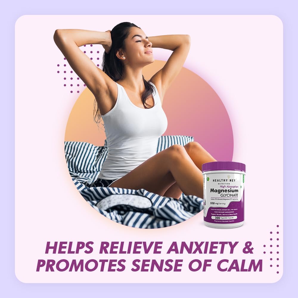 HealthyHey Nutrition High absorption magnesium glycinate 550 mg 300 vegatable capsules