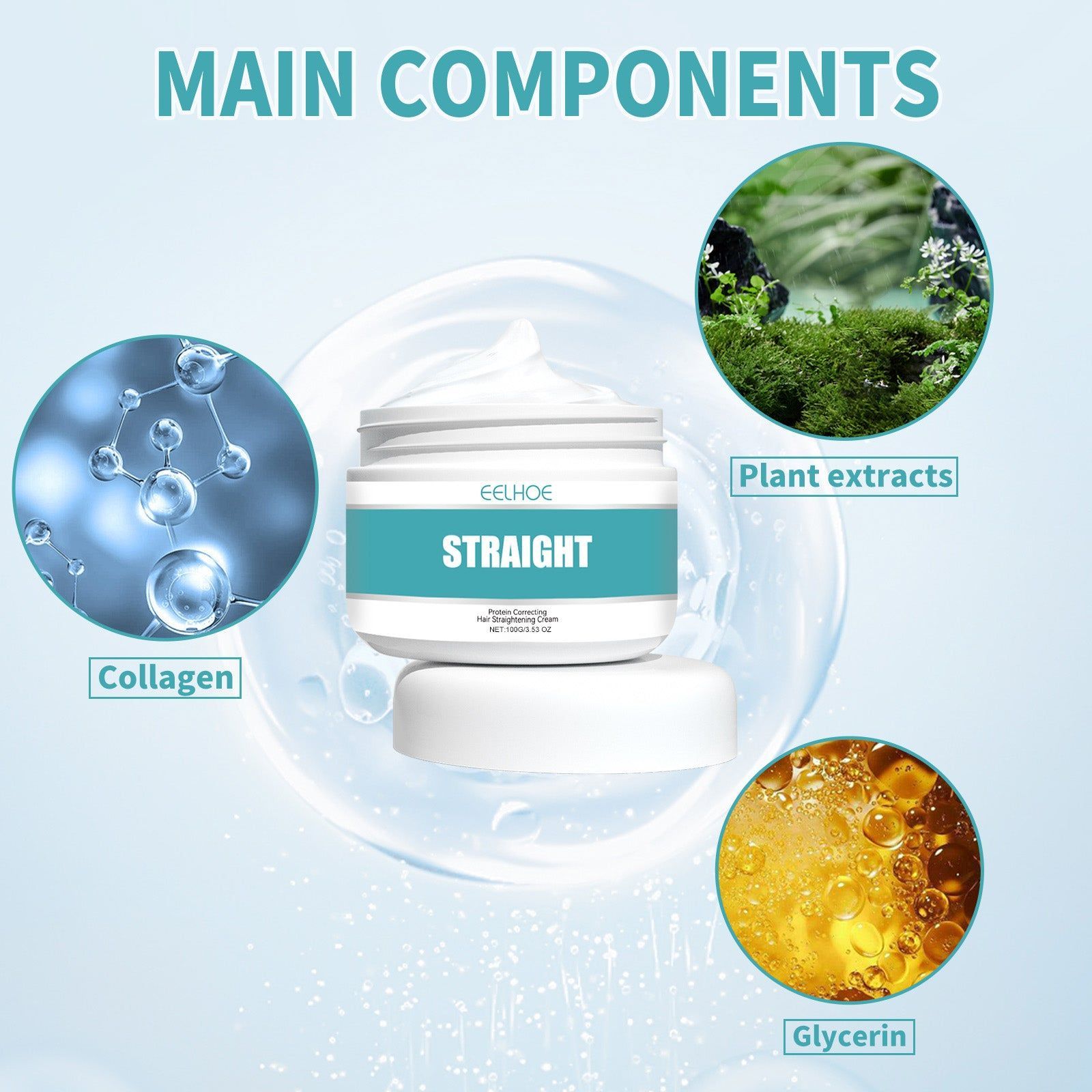 Collagen Hair Straightening Cream, Smooth Split Ends, Improve Frizz, Nourish, Repair Damaged Hair ,100g