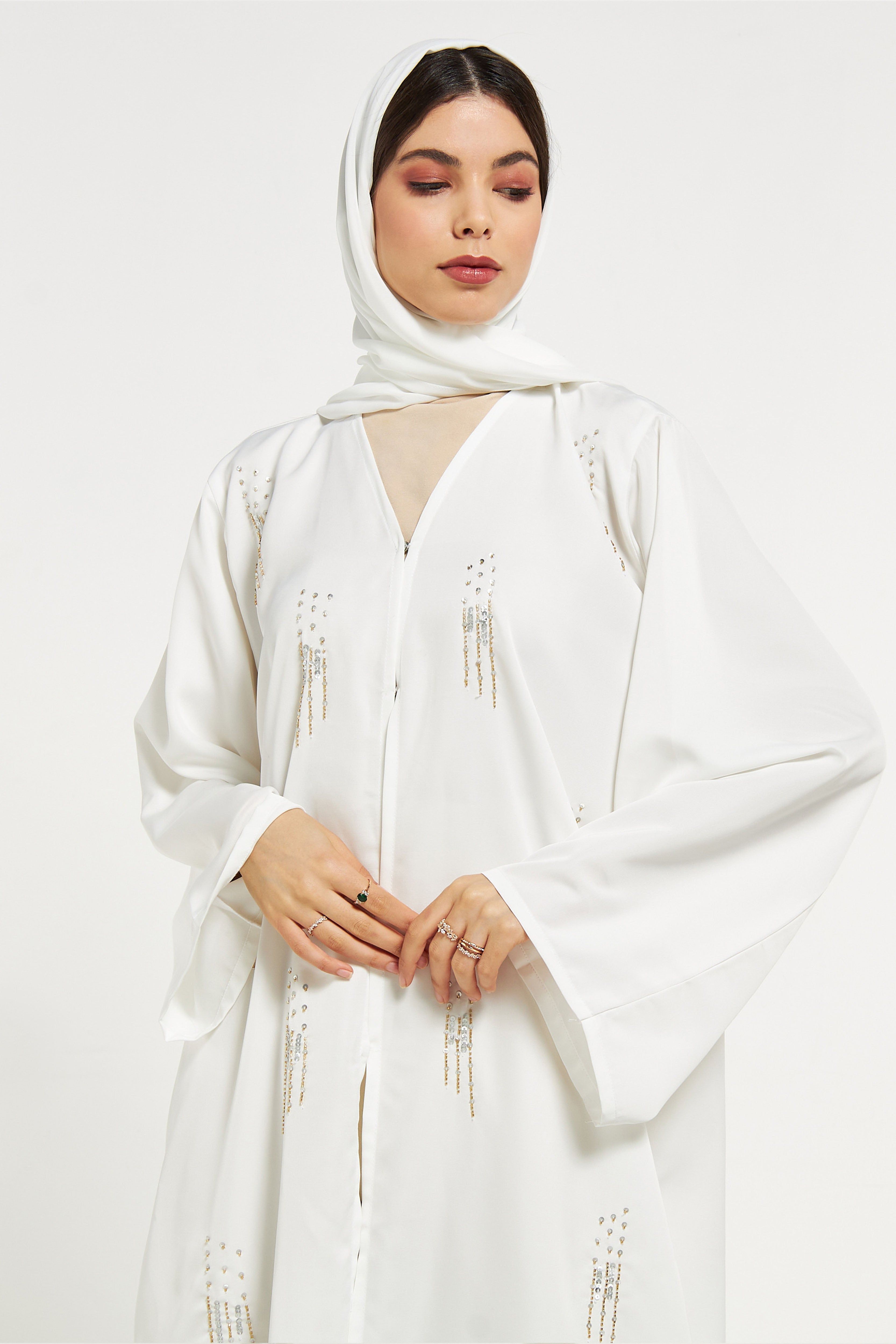 MOiSTREET Sequin Embellished Abaya with Sheila