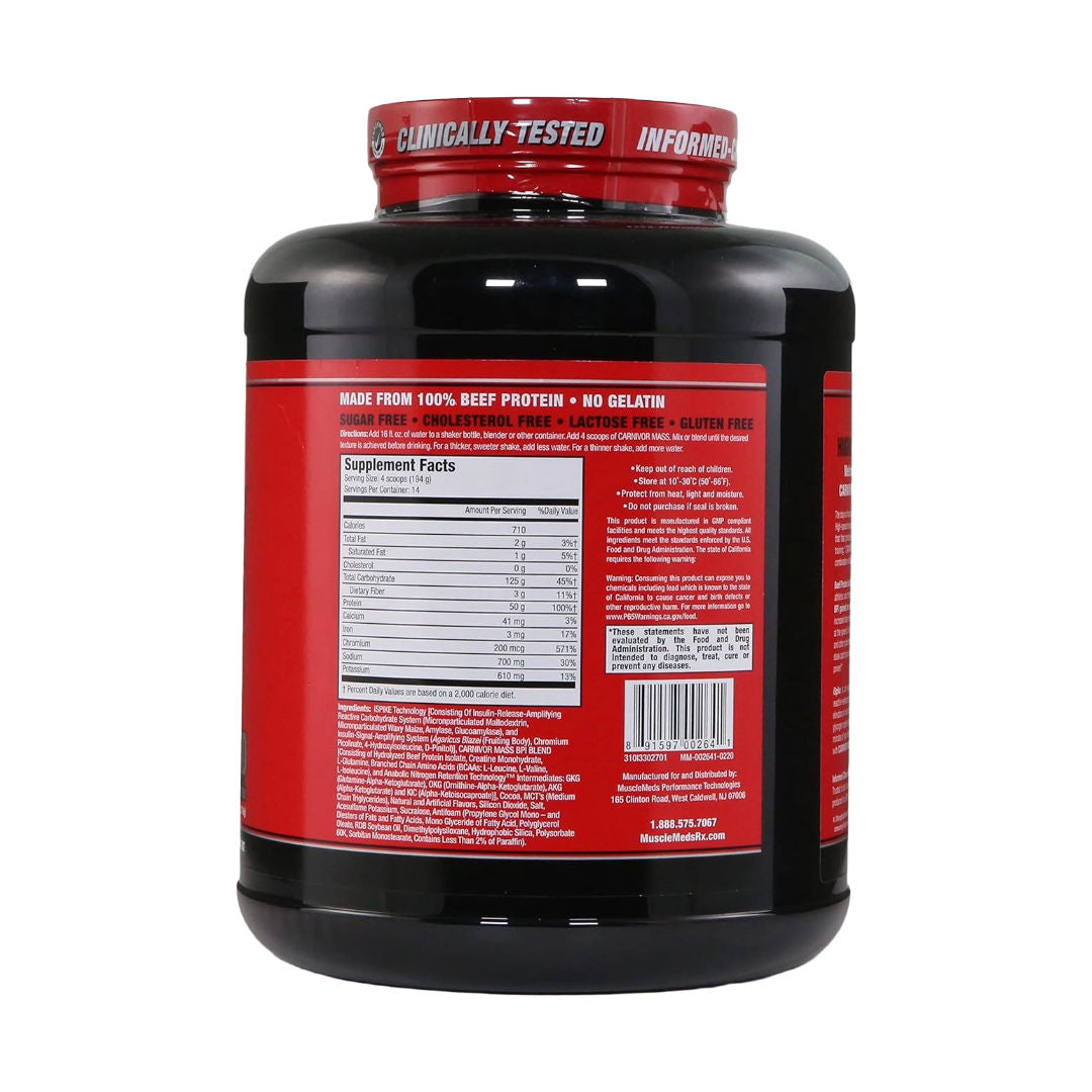 Carnivor Mass, Anabolic Beef Protein Gainer, Chocolate Fudge, 5.83 lbs, 2,646 gm