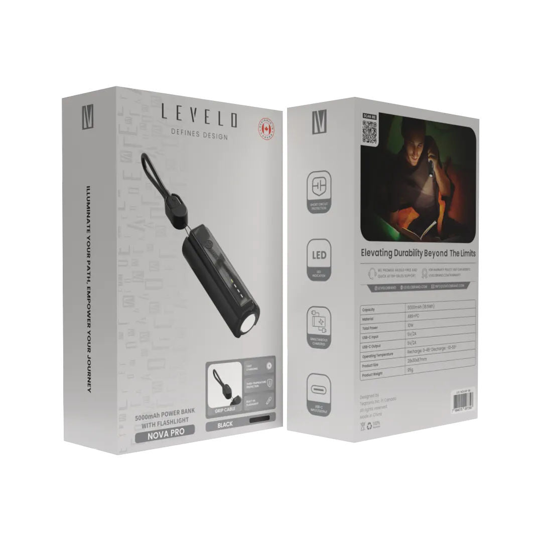 Levelo Nova Pro 5000mAh Power Bank with Flashlight, Fast Charging