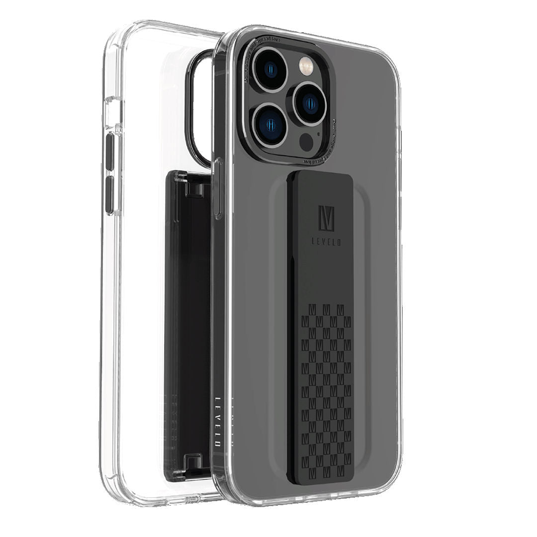Levelo Graphia IMD Clear Case With Extra Grip For iPhone 14 Pro, Black