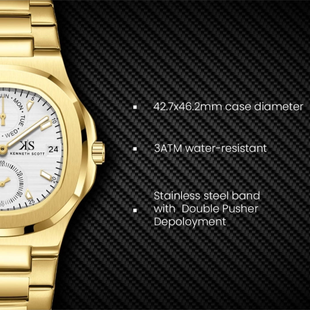 KENNETH SCOTT Men's Analog White Dial Watch, K25002-GBGW Series