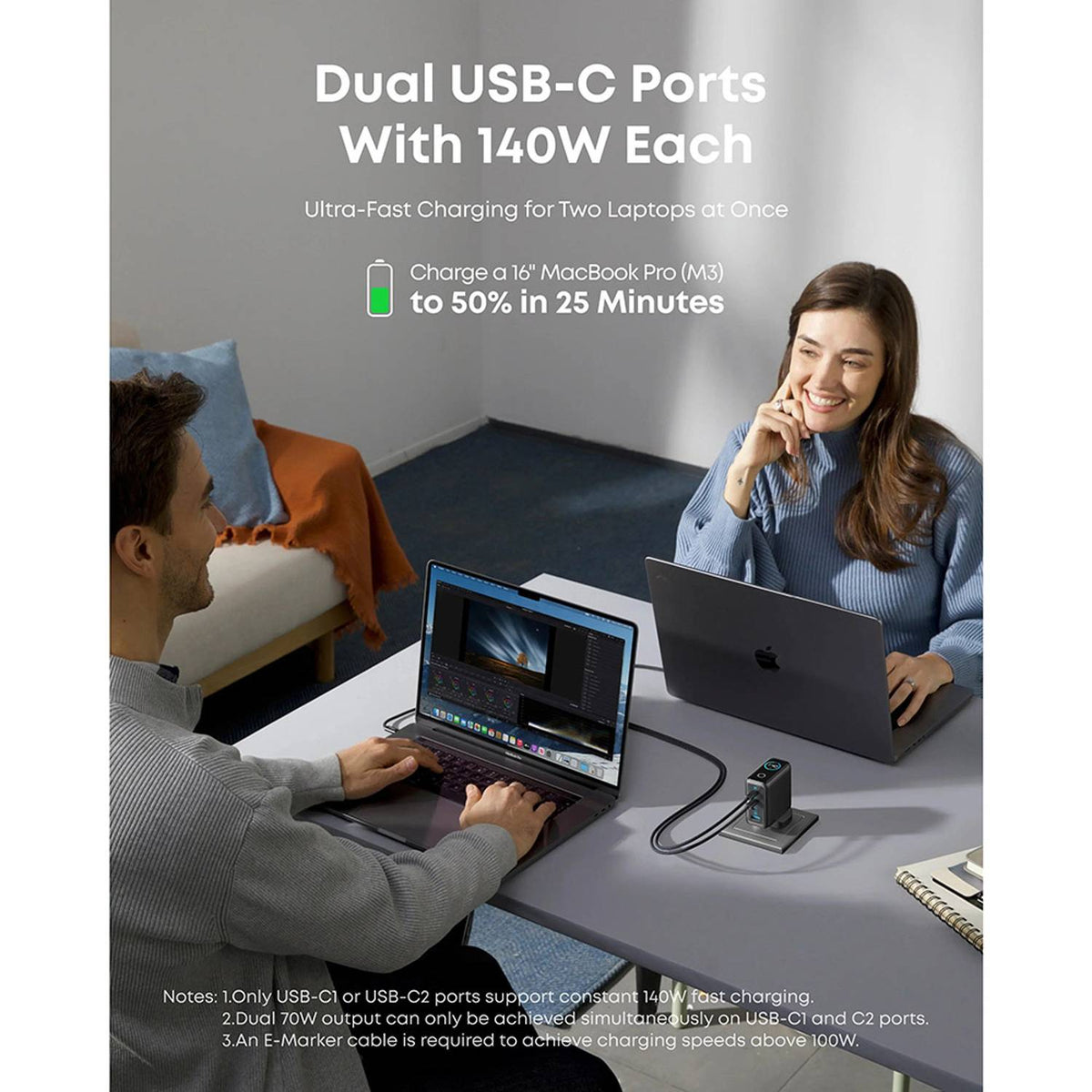 Anker 140W 4-Port PD 3.1 GaN Charger with Display, Dark Gray