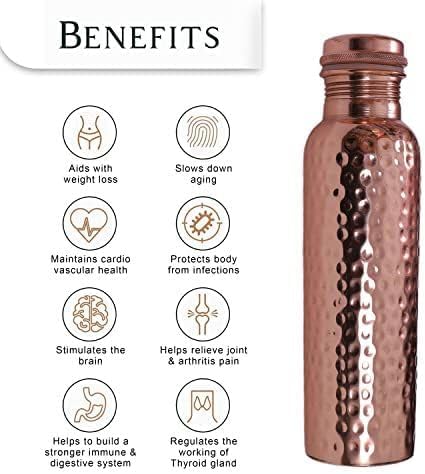 Pure Copper Water Bottle Hammered Leakproof Eco Friendly
