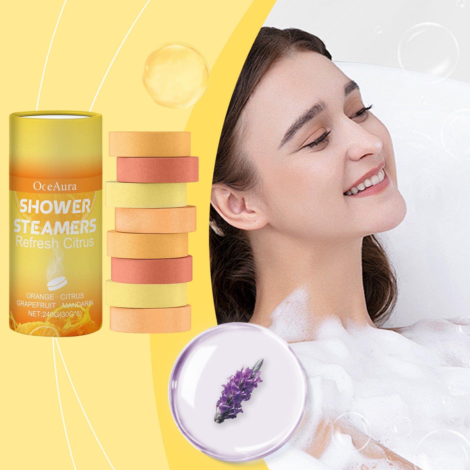 Citrus Aromatherapy Shower Tablet, Body Cleansing, Nourishing, Relaxing, Refreshing Scent ,1 set