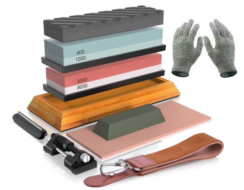 Premium Whetstone Cut Sharpening Stone Set - 400#/1000# & 3000#/8000# Grits, Professional Cutter Sharpener Kit with Non-Slip Base and Angle Guides