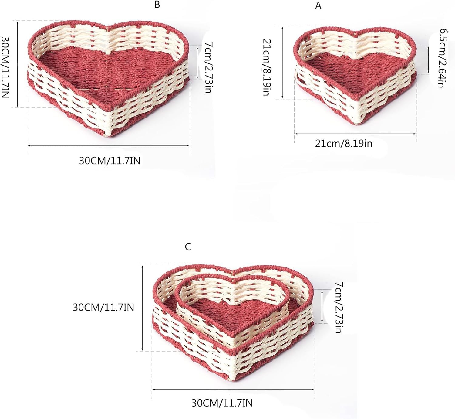 2 Pack Decorative Heart Shaped Basket Fruit and Vegetable Display Organiser for Home Office