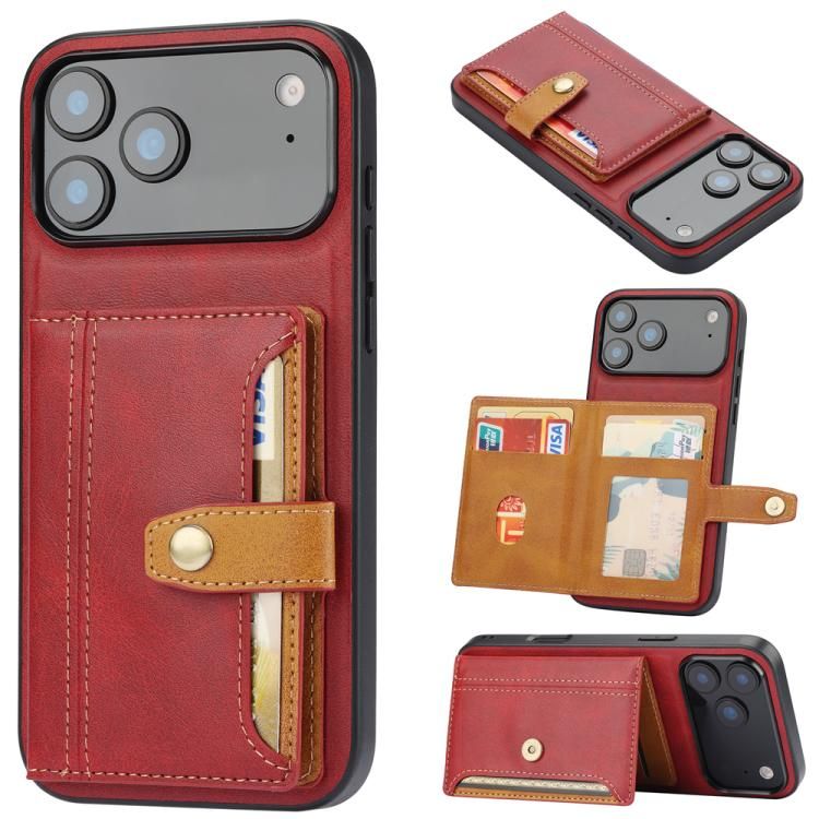 For iPhone 18 Pro Max / iPhone 17 Pro Max Calfskin Card Slot TPU Hybrid PU Phone Case