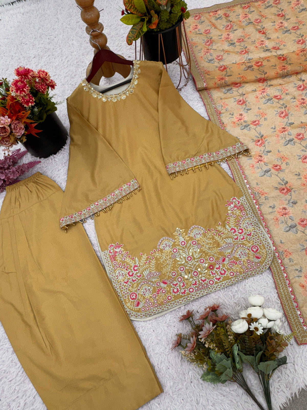 Fab Zone Women's Partywear Suit Set With Coded Embroidery