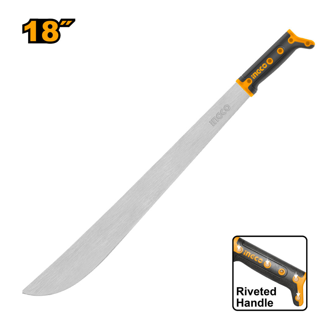 INGCO Machete, 1.9mm Carbon Steel, Riveted, Anti Slip Handle