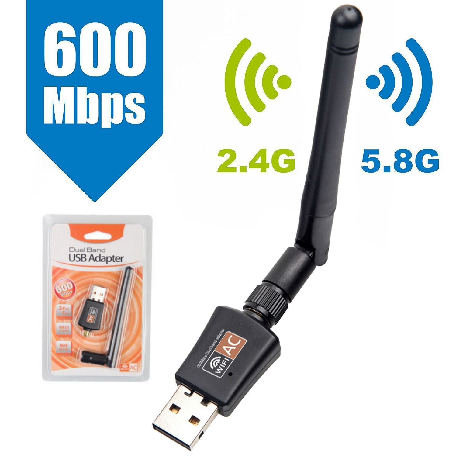 600 Mbps Wireless USB Adapter Dongle Dual Band Network LAN Card Wifi Adapter