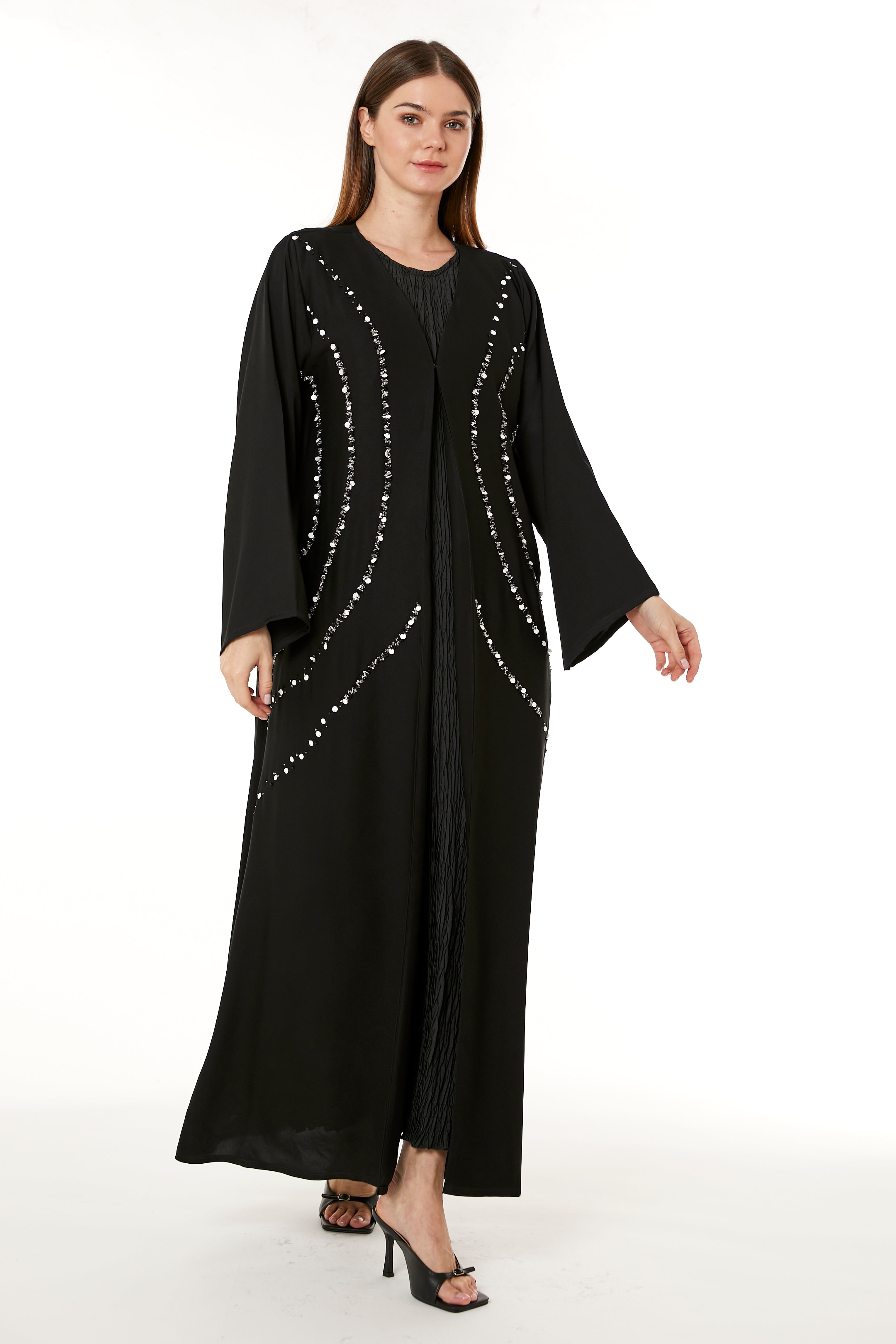 Black Indonesian Crepe Hand Embellished Abaya