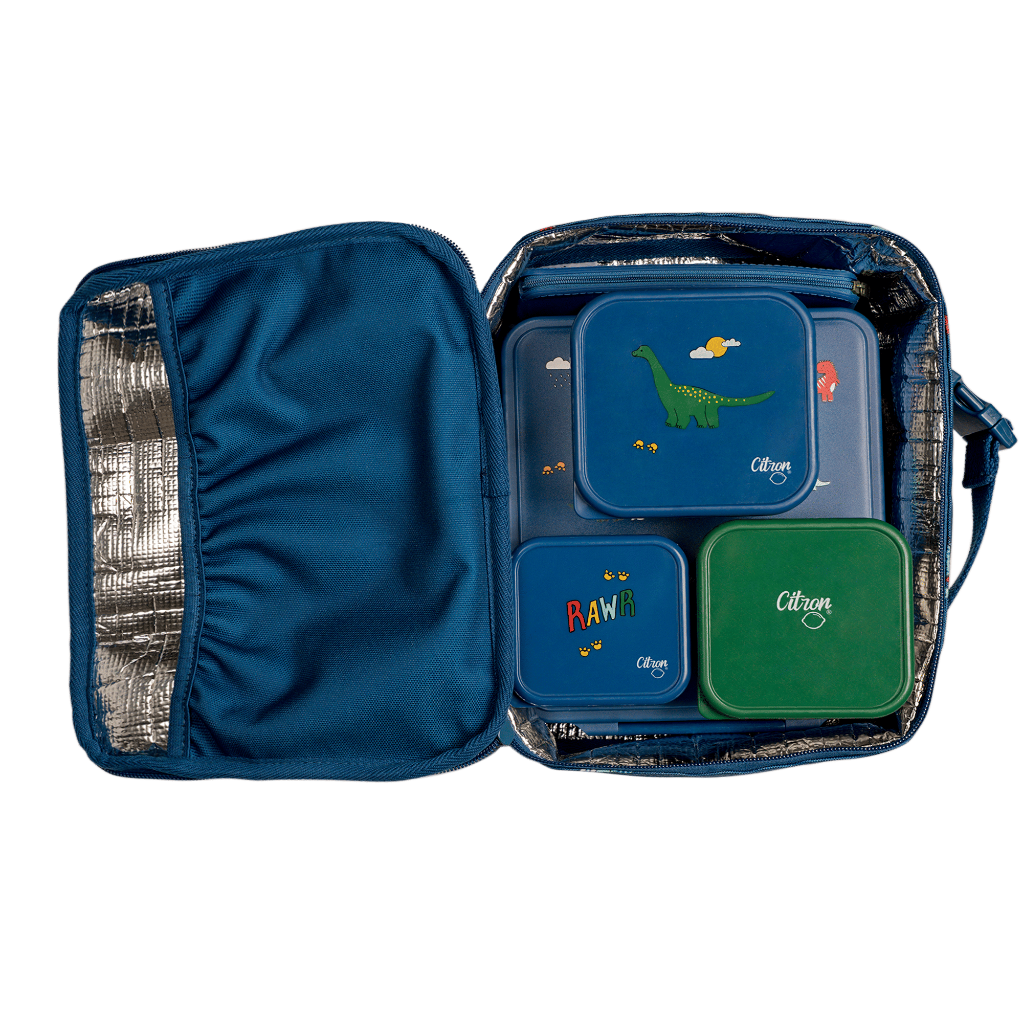 Citron Insulated Square Lunch Bag - Blue Dino