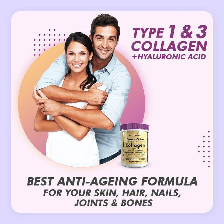 سلسلة HealthyHey Collagen Gold مع حمض الهيالورونيك والبيوتين وفيتامين C - بدون رائحة - سهل الخلط - بدون سكر مضاف 200 جم