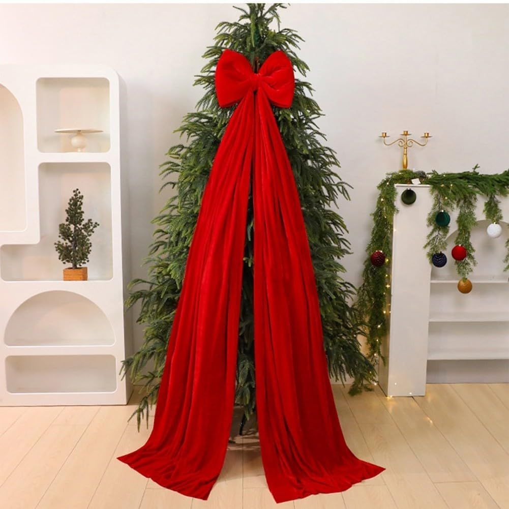 Long Bow Christmas Tree Topper Wreath Bows for Christmas Tree Decoration