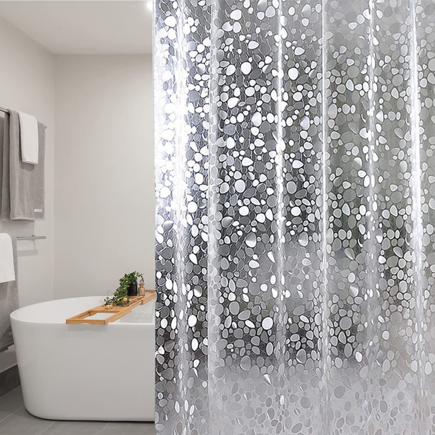 3D Printed Transparent PVC Shower Curtain With Hooks Waterproof Bath Decor