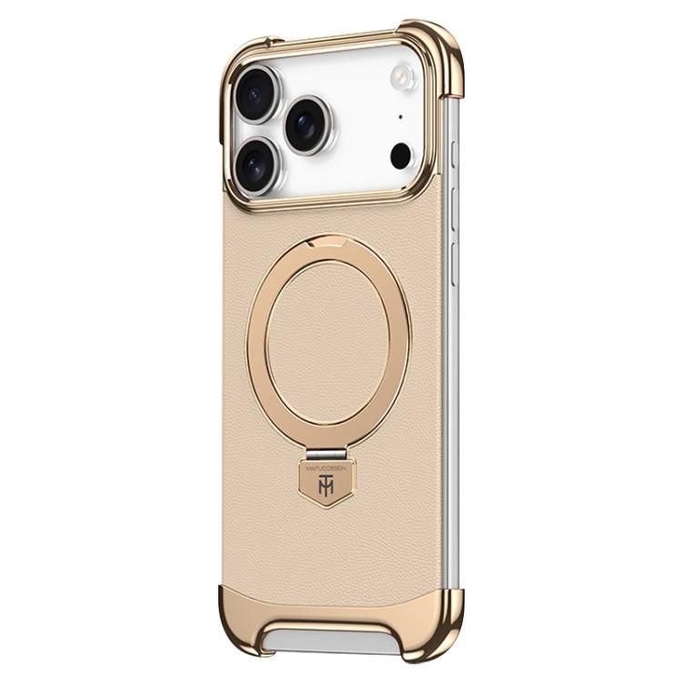 For iPhone 18 Pro Max / iPhone 17 Pro Max Borderless MagSafe Ring Holder Plain Leather Phone Case