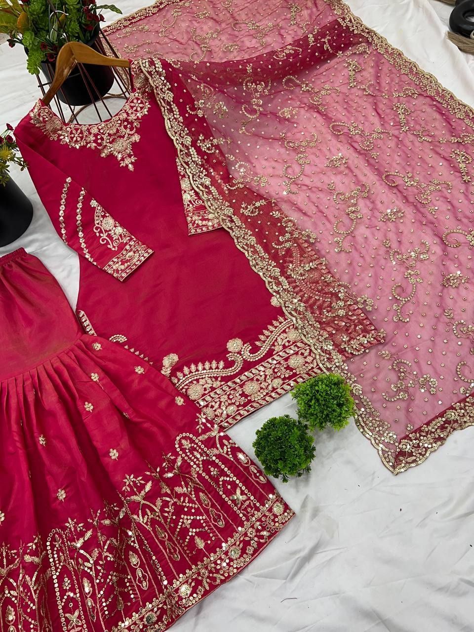 Fab Zone Designer Party Wear Look Top Plazzo And Dupatta With Heavy Embroidery Work