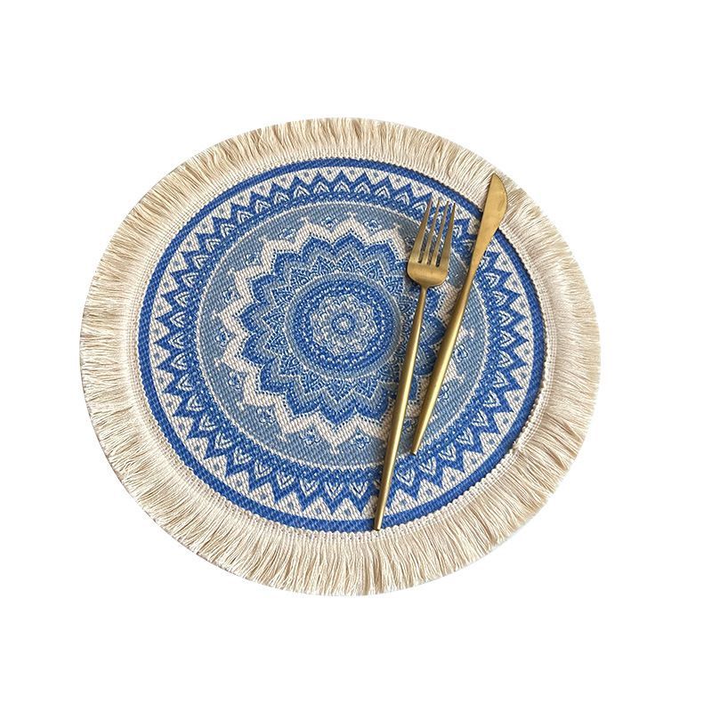 3pcs Boho Round Placemat Cotton Woven Macrame Tassels Table Mats Home Decor