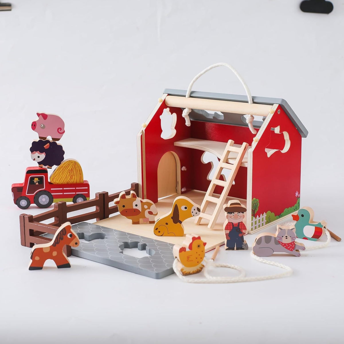 Wooden Farm Toy  Animal Shape Sorting Stacking Toys Early Learning Montessori Toy Gift