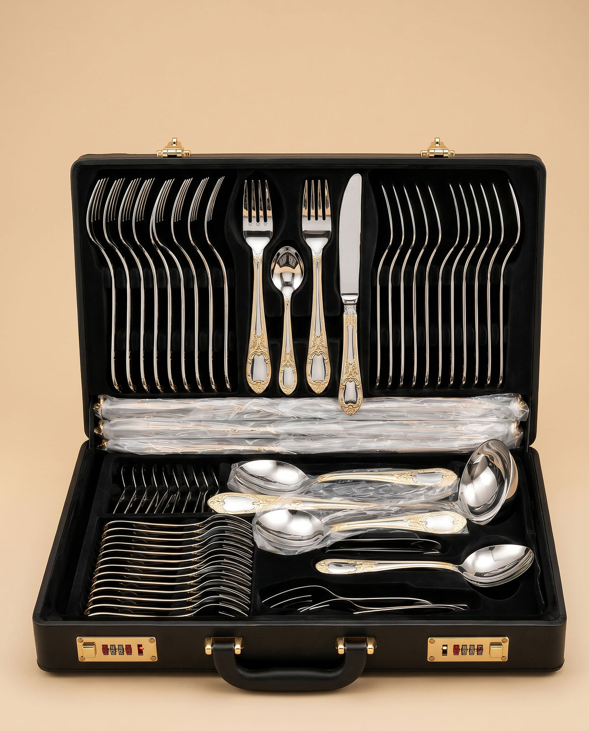 Antique Arch 72-Piece Vintage Gold-Trim Cutlery Set