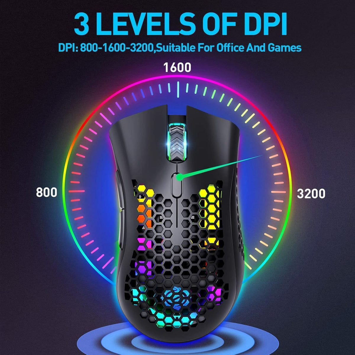 Wireless Gaming Mouse Honeycomb Design Rechargeable RGB Backlight Computer Mouse