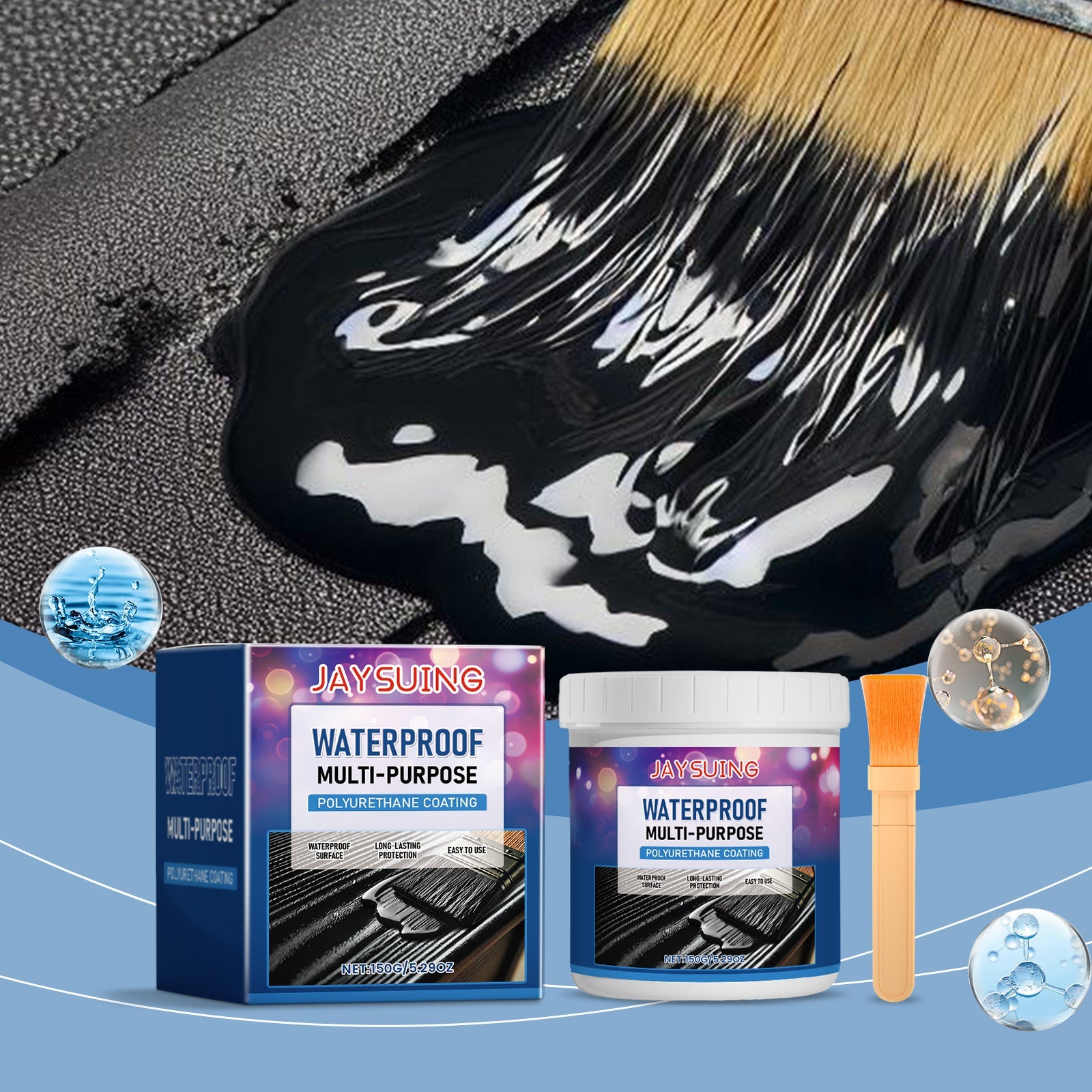 Black Waterproof Leak Repair Paint, Moisture Resistant, Flexible Sealant for Concrete, Wood, Metal ,1set