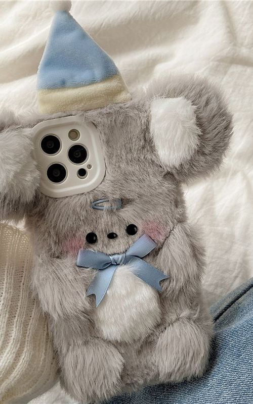 Plush Phone Case Fluffy Koala Shockproof Protective Cover With Hat For iPhone