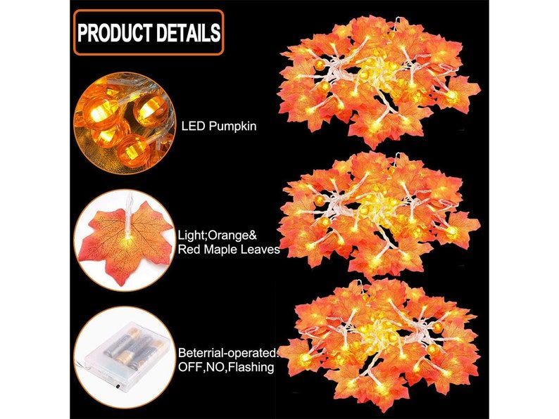 LED Maple Pumpkin Lantern String Halloween Garden Decorations Lights Thanksgiving Pumpkin Lamp