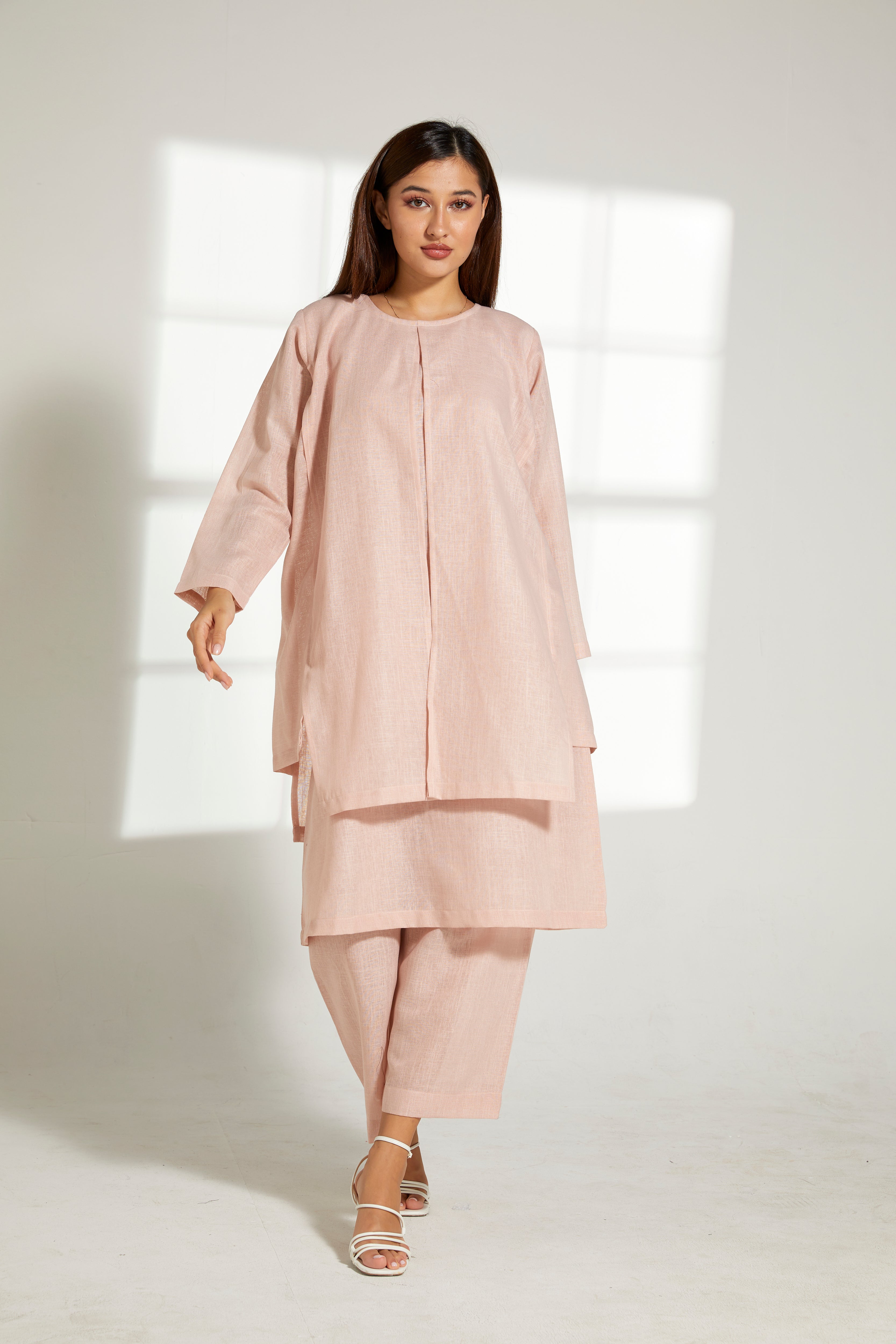 MOiSTREET Peach Linen Fabric Top and Pants Set