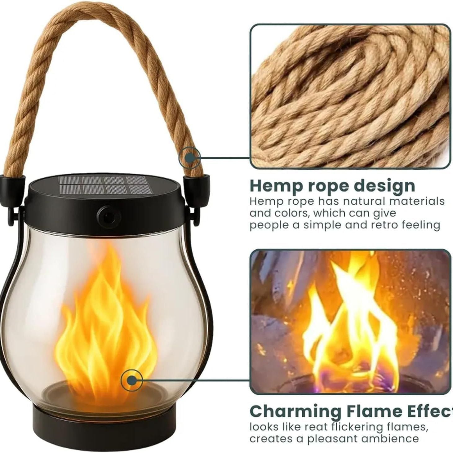 Outdoor Solar Lanterns Dancing Flame Solar Lantern Waterproof Hemp Rope Outdoor Lights