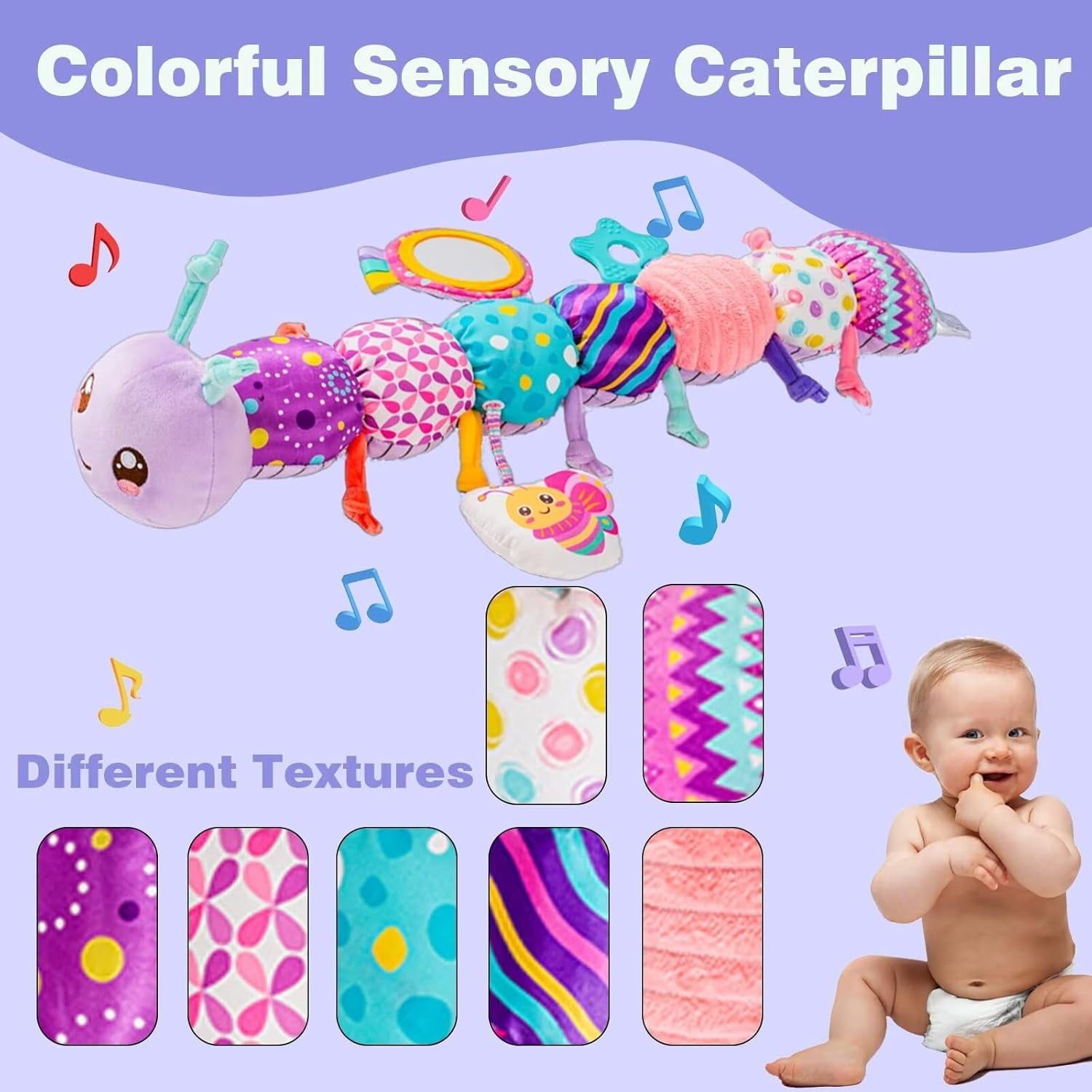Infant Baby Musical Stuffed Animal Activity Soft Toys with Multi Sensory Crinkle